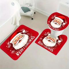 Santa Claus Bathroom Set Waterproof Curtain & 12 Hooks Bathroom Rug Toilet Mat