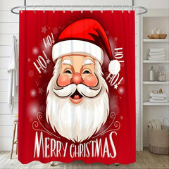 Santa Claus Bathroom Set Waterproof Curtain & 12 Hooks Bathroom Rug Toilet Mat