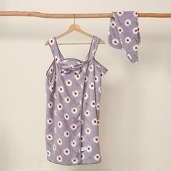 Flower Pattern Bathrobe & Hair Towel Set for Women