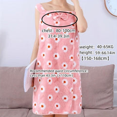 Flower Pattern Bathrobe & Hair Towel Set for Women