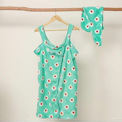 Flower Pattern Bathrobe & Hair Towel Set for Women