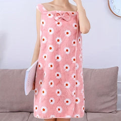 Flower Pattern Bathrobe & Hair Towel Set for Women