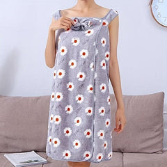 Flower Pattern Bathrobe & Hair Towel Set for Women