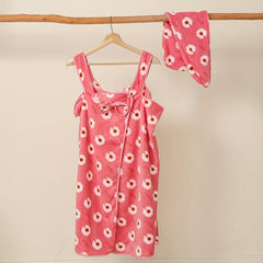 Flower Pattern Bathrobe & Hair Towel Set for Women