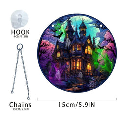 Halloween Scary Castle Round Acrylic Stain Hanging Pendant