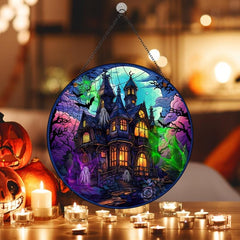 Halloween Scary Castle Round Acrylic Stain Hanging Pendant