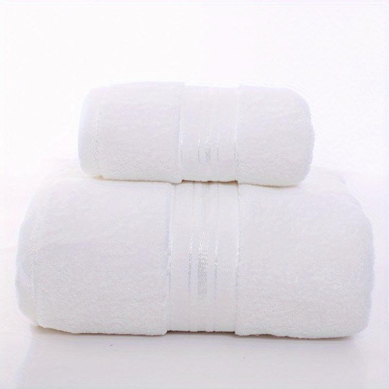 2pcs Thick Cotton Towel Set - Absorbent Bath & Hand Towel - Bathroom Shower Gift