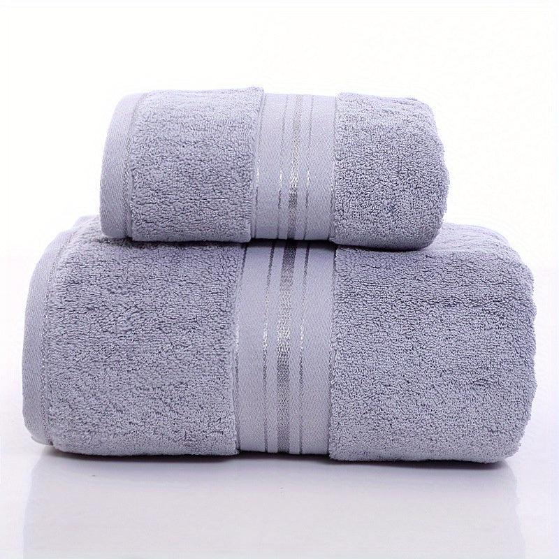 2pcs Thick Cotton Towel Set - Absorbent Bath & Hand Towel - Bathroom Shower Gift