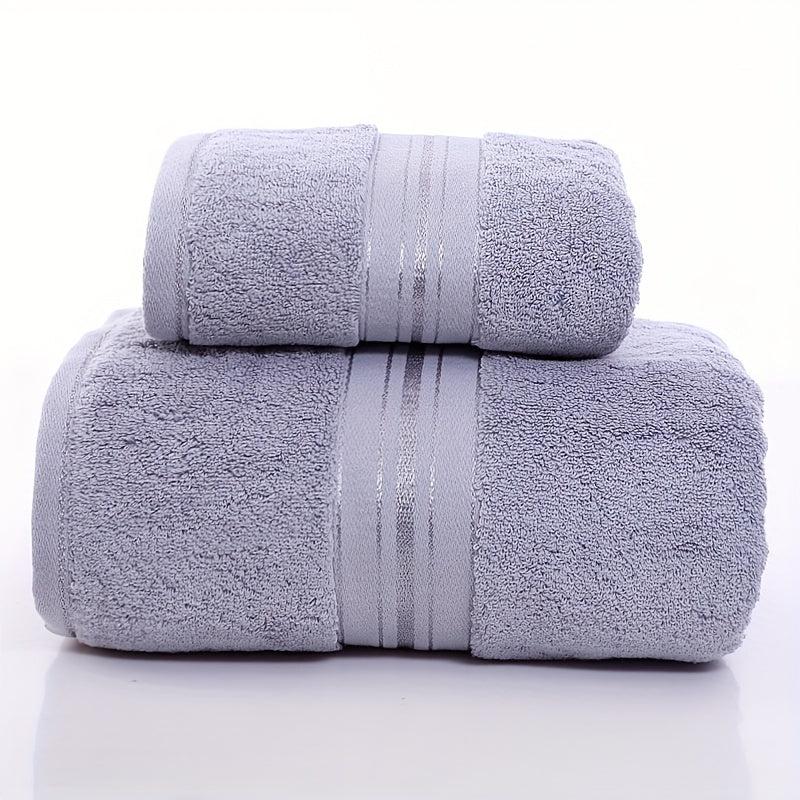 2pcs Thick Cotton Towel Set - Absorbent Bath & Hand Towel - Bathroom Shower Gift