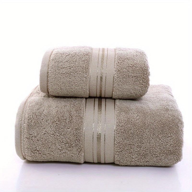 2pcs Thick Cotton Towel Set - Absorbent Bath & Hand Towel - Bathroom Shower Gift