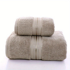 2pcs Thick Cotton Towel Set - Absorbent Bath & Hand Towel - Bathroom Shower Gift