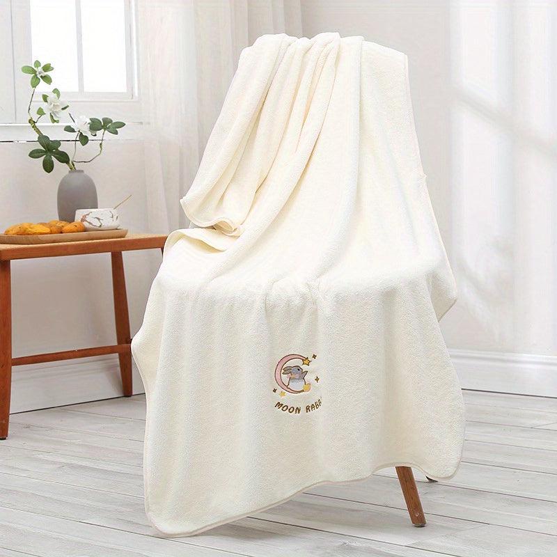 Moon Rabbit Embroidered Large Bath Towel - Soft & Absorbent Oversized