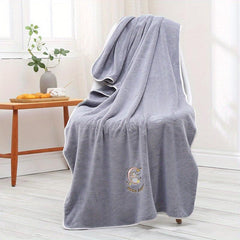 Moon Rabbit Embroidered Large Bath Towel - Soft & Absorbent Oversized