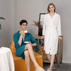 Soft Absorbent Waffle Bathrobe for Couples - Home Hotel Spa Sauna Pajamas
