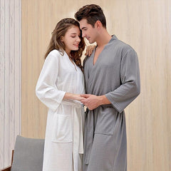 Soft Absorbent Waffle Bathrobe for Couples - Home Hotel Spa Sauna Pajamas