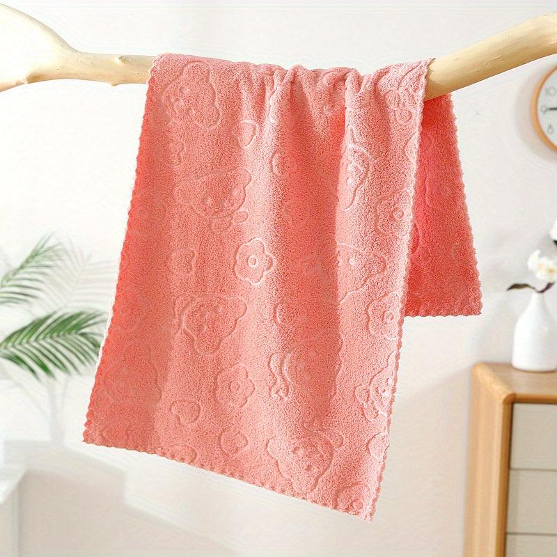 Coral Velvet Hand Towel with Cartoon Face - Quick Dry and Soft