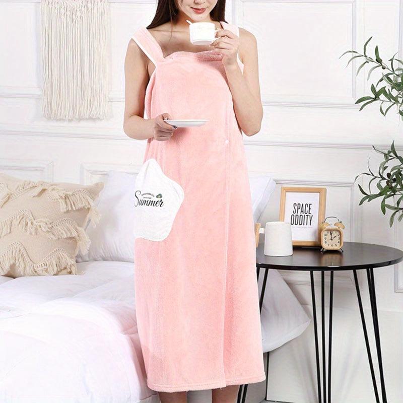 Women's Quick Dry Bathrobe with Pocket & Thick Straps, Absorbent Spa Wrap Towel