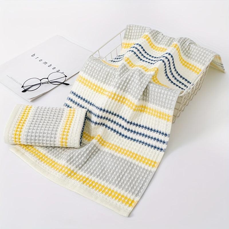 Waffle Cotton Hand Towel Striped Soft Face Towel for Home Bathroom