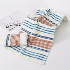 Waffle Cotton Hand Towel Striped Soft Face Towel for Home Bathroom