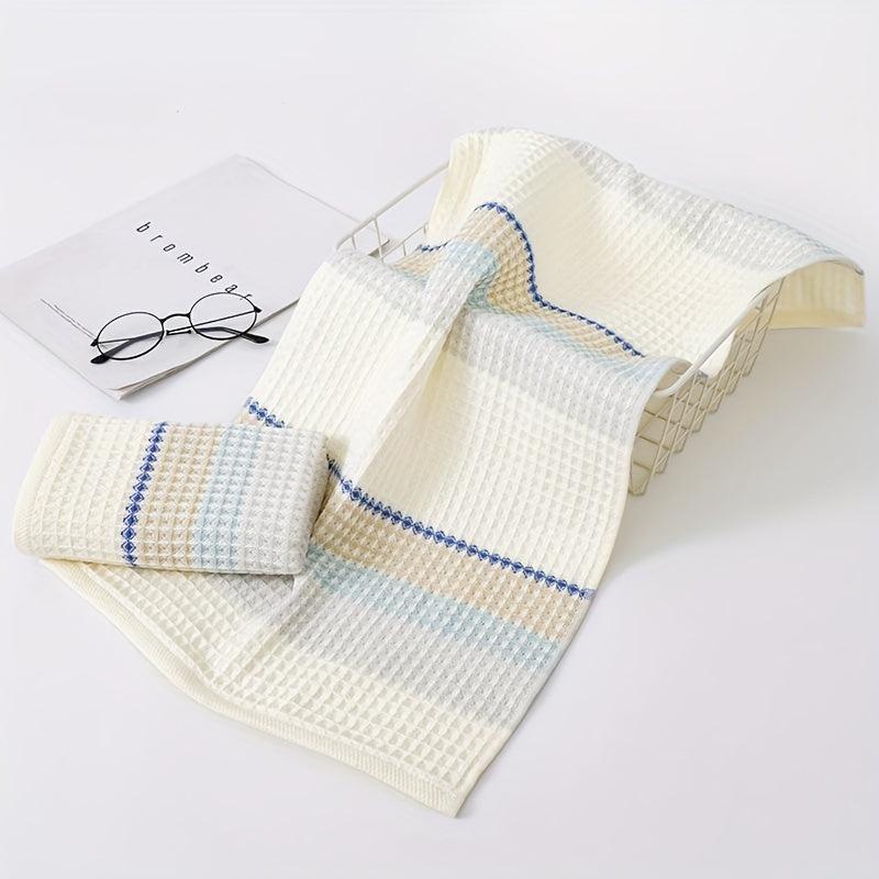 Waffle Cotton Hand Towel Striped Soft Face Towel for Home Bathroom