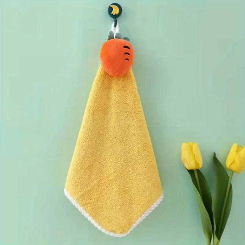 1pc Cartoon Decor Hand Towel Coral Velvet Bathroom Wipe Hand Hanging Towel