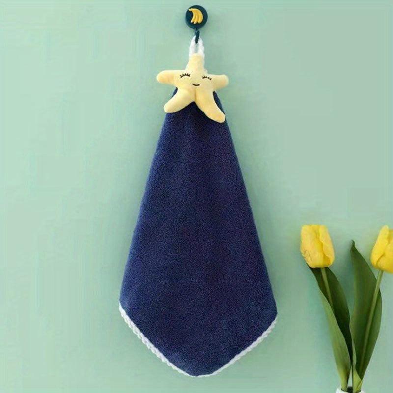 1pc Cartoon Decor Hand Towel Coral Velvet Bathroom Wipe Hand Hanging Towel