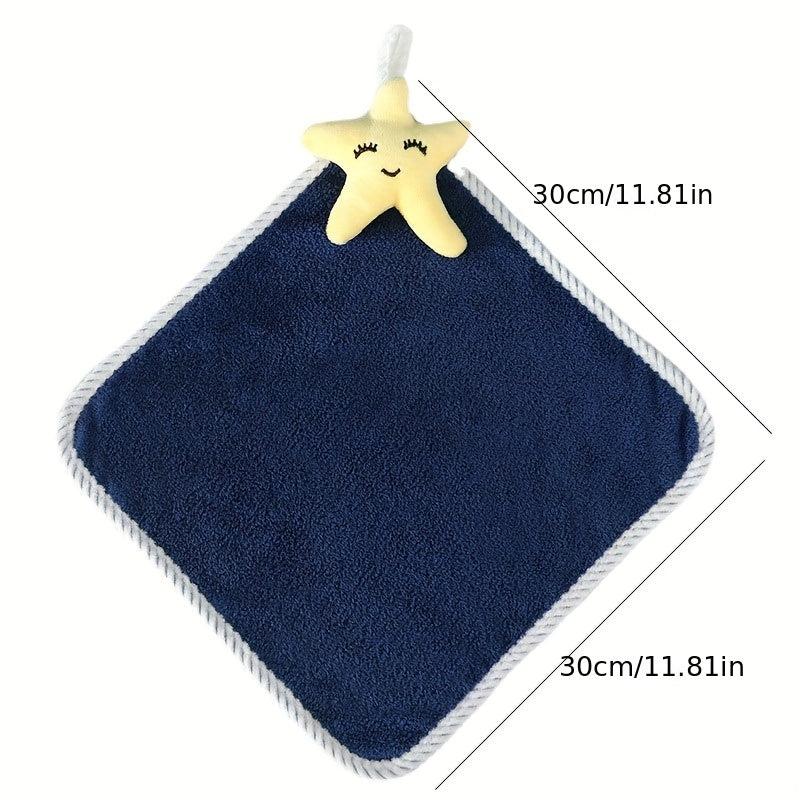 1pc Cartoon Decor Hand Towel Coral Velvet Bathroom Wipe Hand Hanging Towel