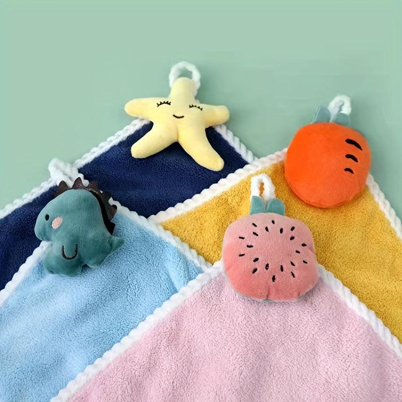 1pc Cartoon Decor Hand Towel Coral Velvet Bathroom Wipe Hand Hanging Towel