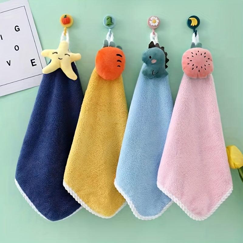 1pc Cartoon Decor Hand Towel Coral Velvet Bathroom Wipe Hand Hanging Towel