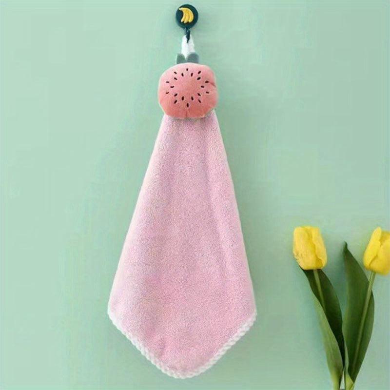 1pc Cartoon Decor Hand Towel Coral Velvet Bathroom Wipe Hand Hanging Towel