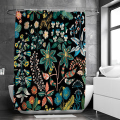 Colorful Floral Shower Curtain with 12 Hooks