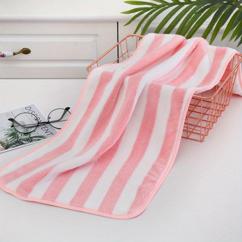 2pcs Coral Fleece Towel Set Soft Skin-friendly Striped Towel for Home Bathroom