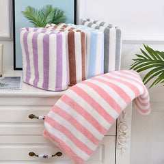 2pcs Coral Fleece Towel Set Soft Skin-friendly Striped Towel for Home Bathroom