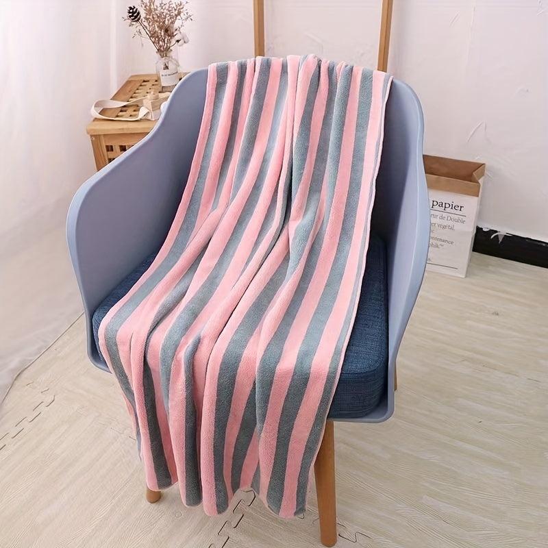 2pcs Coral Fleece Towel Set Soft Skin-friendly Striped Towel for Home Bathroom