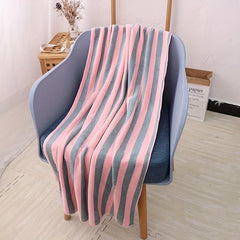 2pcs Coral Fleece Towel Set Soft Skin-friendly Striped Towel for Home Bathroom