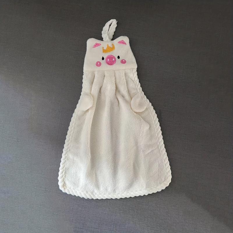 Soft Pig Embroidery Hanging Towel for Kids Plush Fingertip Towel