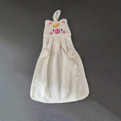 Soft Pig Embroidery Hanging Towel for Kids Plush Fingertip Towel