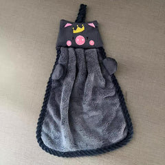 Soft Pig Embroidery Hanging Towel for Kids Plush Fingertip Towel