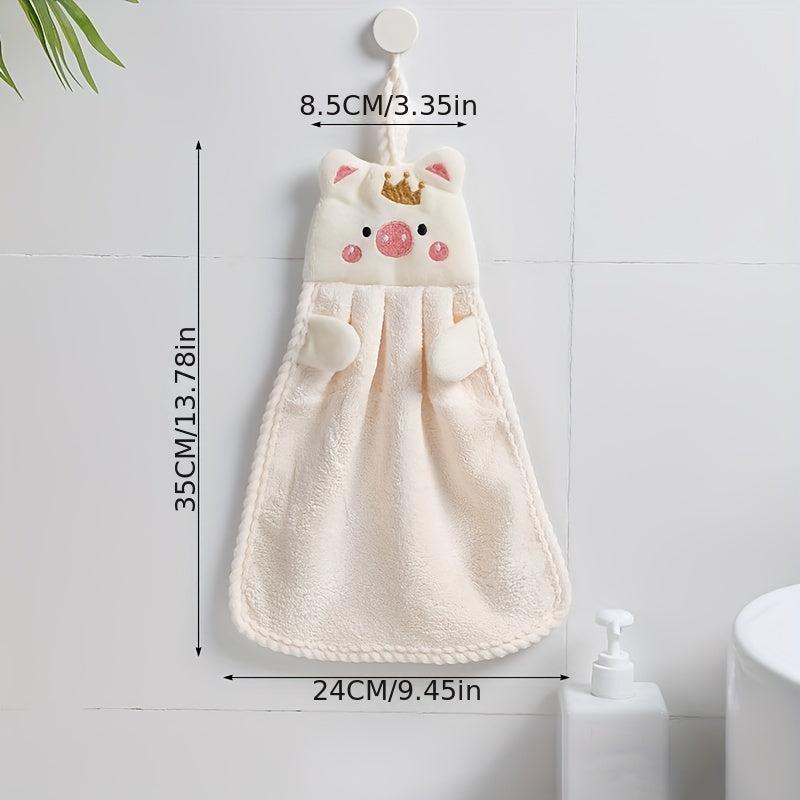 Soft Pig Embroidery Hanging Towel for Kids Plush Fingertip Towel