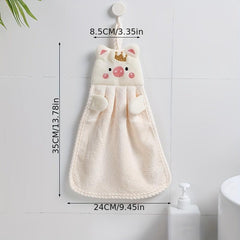 Soft Pig Embroidery Hanging Towel for Kids Plush Fingertip Towel
