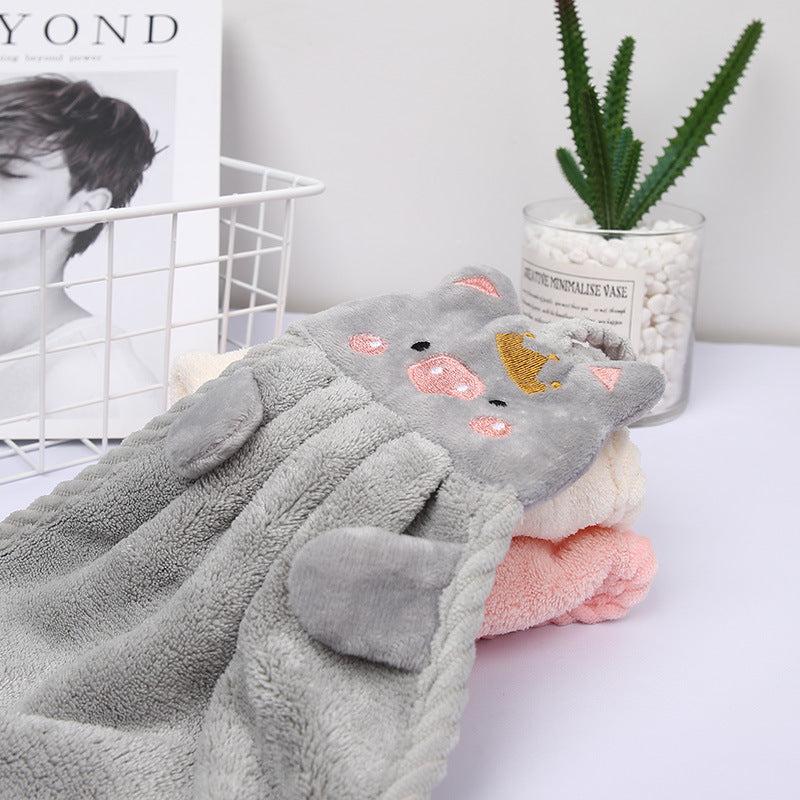 Soft Pig Embroidery Hanging Towel for Kids Plush Fingertip Towel