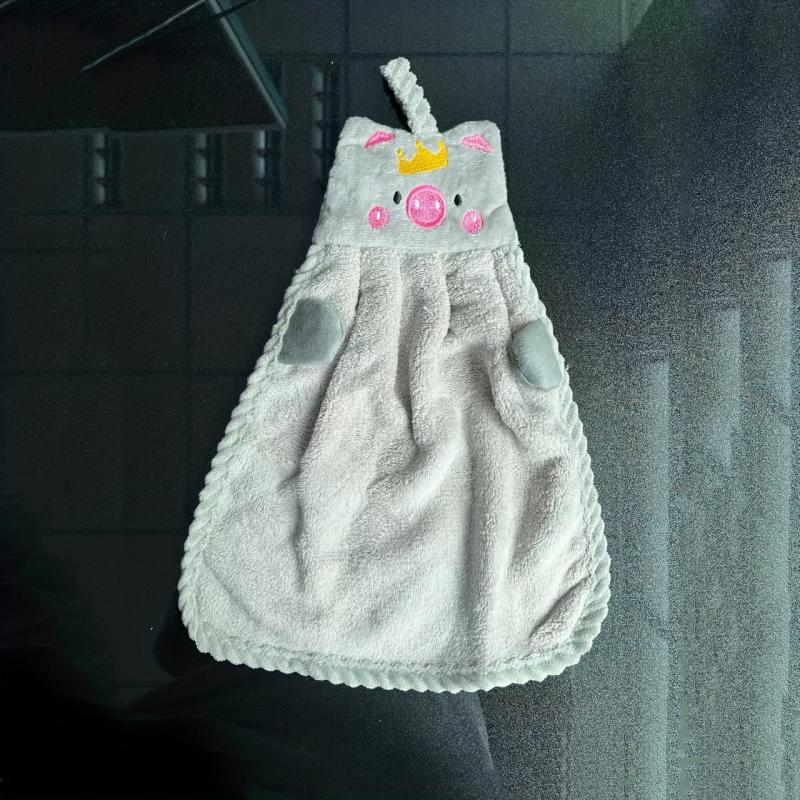 Soft Pig Embroidery Hanging Towel for Kids Plush Fingertip Towel
