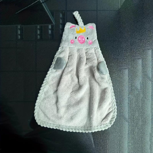 Soft Pig Embroidery Hanging Towel for Kids Plush Fingertip Towel