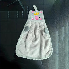 Soft Pig Embroidery Hanging Towel for Kids Plush Fingertip Towel