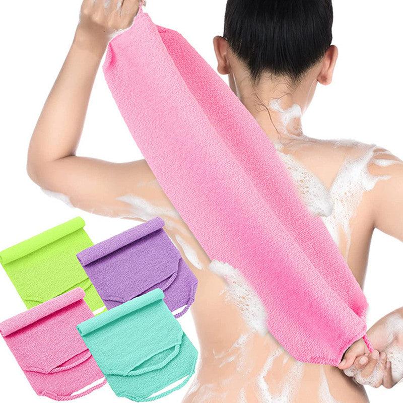 Exfoliating Back Scrubber with Handle, Long Shower Towel for Deep Cleaning