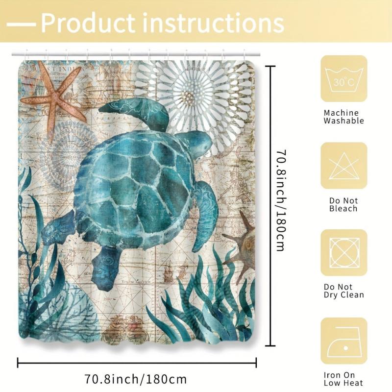 Sea Turtle Shower Curtain & Blanket Set - Modern Bathroom Decor