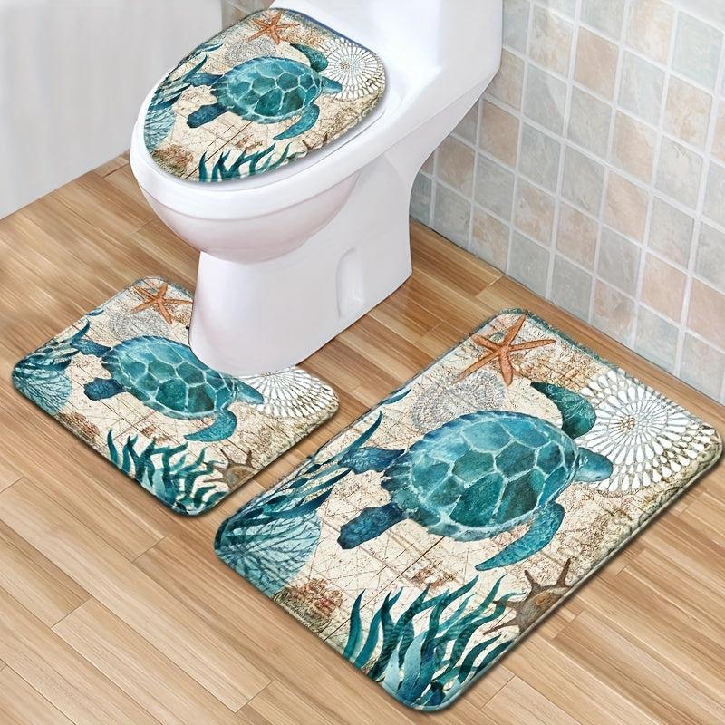 Sea Turtle Shower Curtain & Blanket Set - Modern Bathroom Decor