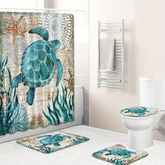 Sea Turtle Shower Curtain & Blanket Set - Modern Bathroom Decor