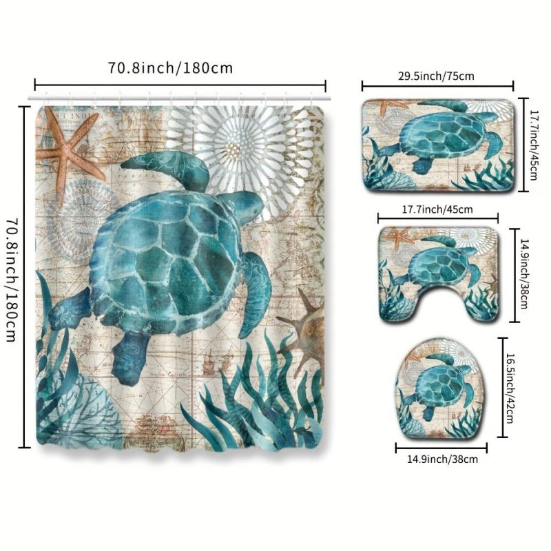 Sea Turtle Shower Curtain & Blanket Set - Modern Bathroom Decor
