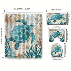 Sea Turtle Shower Curtain & Blanket Set - Modern Bathroom Decor